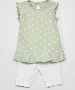 Ensemble t-shirt + legging - vert/blanc