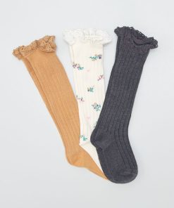 Lot de 3 paires de chaussettes hautes côtelées - Beige/anthracite/camel