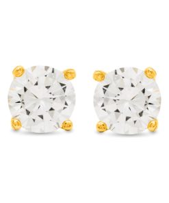 Boucles d'oreilles, Basic en argent 925 et zircon brillant sur plaqué or jaune 18kt - Argent