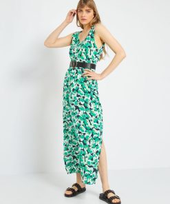 Robe chemise avec ceinture à nouer 'JDY' - Vert fleuri
