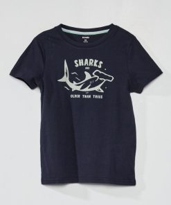 T-shirt en jersey avec imprimé - Bleu marine 'sharks'