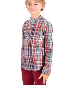 Chemise col Mao  carreaux  LIVERPOOL - 'LA FAUTE A VOLTAIRE' - Bordeaux