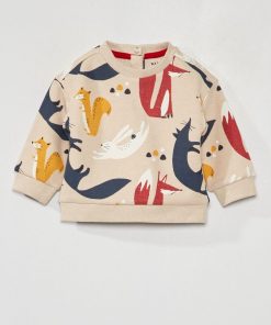 Sweat avec imprimé fantaisie - Beige/rouge/bleu