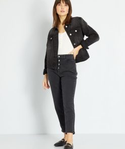 Jean mom à taille très haute - L28 - Noir