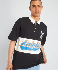 Polo bicolore en jersey - noir
