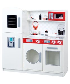 ROBA Grande Cuisine Enfant en Bois + Réfrigérateur + Lave-Linge et Autres - Blanc/Rouge - N/A