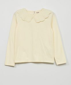 T-shirt à manches longues avec broderie anglaise - Blanc