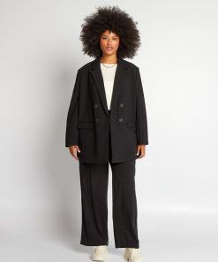 Pantalon taille haute large - 2 poches - noir