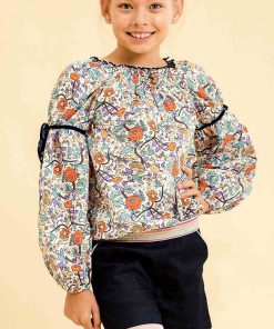 Blouse intersaison  fleurs liberty  CHIMENE - 'LA FAUTE A VOLTAIRE' - Orange