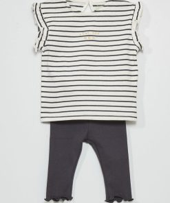 T-shirt en jersey + legging - 2 pièces - Bleu/blanc