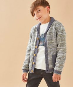 Cardigan tricoloudoux, kaki/gris foncé - Gris