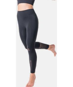 Legging Femme Fitness sans coutures Fibre Emana Taille haute, Namasté - Noir Noir
