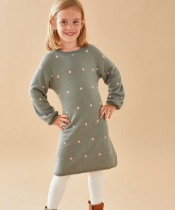 Robe jacquard à pois, kaki/rose clair - Vert