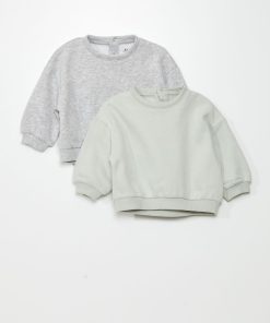 Lot de 2 sweats en molleton - Vert/gris