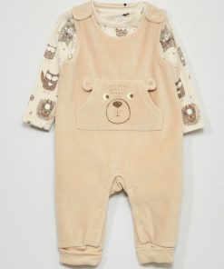 Ensemble salopette + body - 2 pièces - Beige