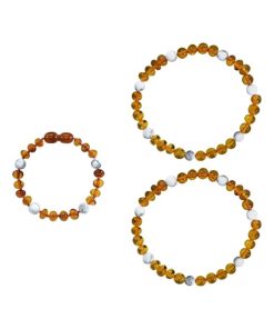 Box bracelet bébé et 2 bracelets Adulte - Ambre Cognac / Howlite - Marron