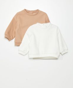 Lot de 2 sweats en molleton - Blanc/nougat