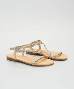 Sandales lanières tressées et strass - Beige