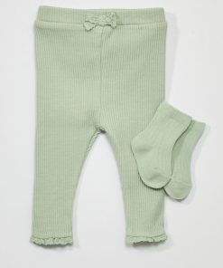 Legging + chaussettes en maille côtelée - 2 pièces - Vert