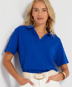T-shirt polo en piqué de coton - Bleu