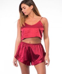 Pyjashort fluide en satin Kebello - Bordeaux