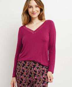 Camille t-shirt manches longues viscose - Violet prune