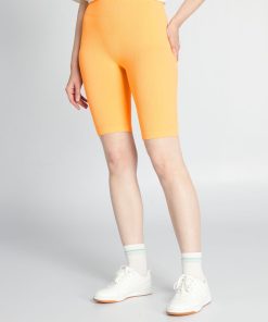 Short cycliste en maille côtelée - Orange