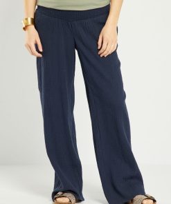 Pantalon grossesse en gaze de coton - bleu marine