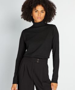 Pull en maille légère à col montant - noir