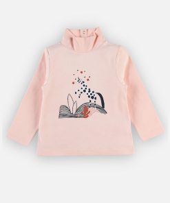 T-shirt col roulé licorne en coton BIO, clair - Rose