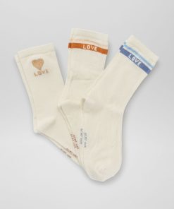 Chaussettes montantes 'love' - Lot de 3 - Caramel