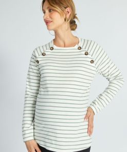 T-shirt grossesse et allaitement à rayures - Vert/blanc