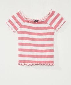 T-shirt en maille côtelée 'rayé' - Rose