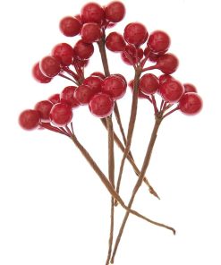 6 Baies rouges décoratives 9 cm - Rouge