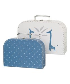 Lot de 2 valisettes décoratives Girafe - Bleu