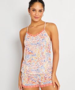 Pyjama court imprimé - 2 pièces - Orange/blanc