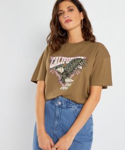 T-shirt en jersey avec imprimé - marron