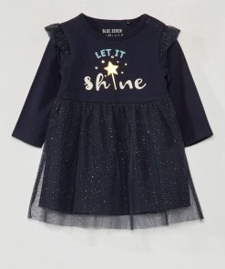 Robe en jersey avec base en tulle - Bleu marine