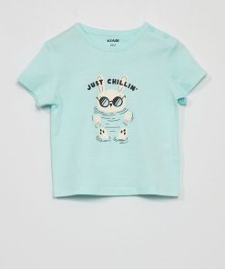 T-shirt en jersey avec imprimé - Bleu turquoise