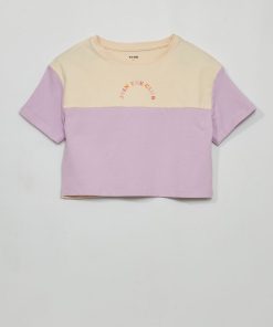 Tee-shirt crop top imprimé - Beige/violet