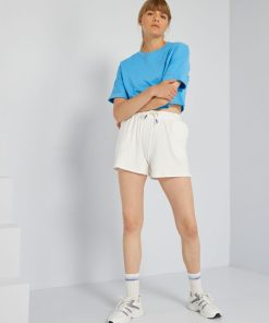 Short de sport en maille côtelée - blanc