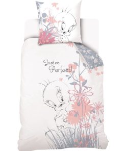 Housse De Couette Looney Tunes Titi Enfant Fille et Taie D'oreiller - 100% Coton - Blanc