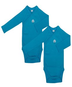 Eveil Et Nature Lot De 2 Bodys Manches Longues Coton Bio - Bleu turquoise