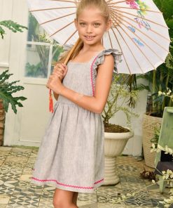 Robe cérémonie bohème  lin  LILI - 'LA FAUTE A VOLTAIRE' - Gris taupe