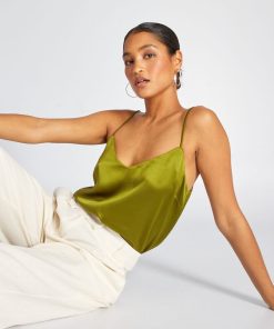 Top satinée à fines bretelles - Vert