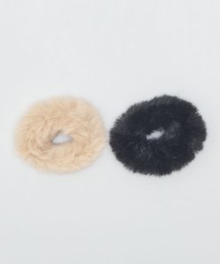 Lot de 2 chouchous en fausse fourrure - Noir/beige