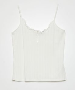 Top de nuit en maille pointelle - Blanc