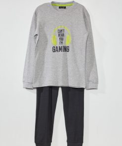 Pyjama long - imprimé 'gaming' - 2 pièces - gris
