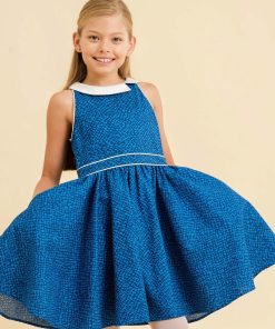 Robe qui tourne  cœurs  à col Claudine HEPBURN - 'LA FAUTE A VOLTAIRE' - Bleu Blanc