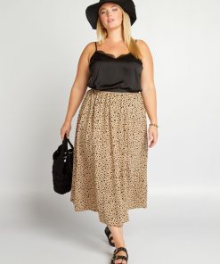 Jupe mi-longue imprimée all over - Beige